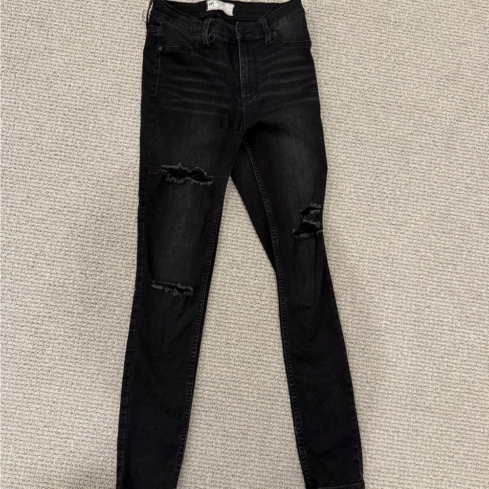 Free People Black Distressed Skinny Jeans